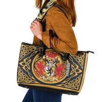 Personalized Denbighshire Wales Leather Tote Bag Coat Of Arms Celtic Style - Wonder Print Shop