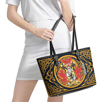 Personalized Denbighshire Wales Leather Tote Bag Coat Of Arms Celtic Style - Wonder Print Shop