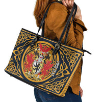 Personalized Denbighshire Wales Leather Tote Bag Coat Of Arms Celtic Style - Wonder Print Shop