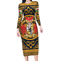 Personalized Denbighshire Wales Long Sleeve Bodycon Dress Coat Of Arms Celtic Style - Wonder Print Shop