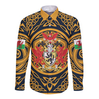 Personalized Denbighshire Wales Long Sleeve Button Shirt Coat Of Arms Celtic Style - Wonder Print Shop