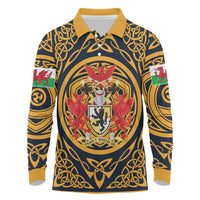 Personalized Denbighshire Wales Long Sleeve Polo Shirt Coat Of Arms Celtic Style - Wonder Print Shop