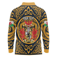 Personalized Denbighshire Wales Long Sleeve Polo Shirt Coat Of Arms Celtic Style - Wonder Print Shop