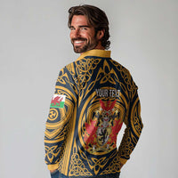 Personalized Denbighshire Wales Long Sleeve Polo Shirt Coat Of Arms Celtic Style - Wonder Print Shop