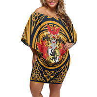 Personalized Denbighshire Wales Off Shoulder Short Dress Coat Of Arms Celtic Style - Wonder Print Shop