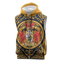 Personalized Denbighshire Wales Sleeveless Zip Hoodie Coat Of Arms Celtic Style - Wonder Print Shop