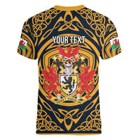 Personalized Denbighshire Wales Women V-Neck T-Shirt Coat Of Arms Celtic Style - Wonder Print Shop