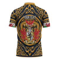 Personalized Denbighshire Wales Zipper Polo Shirt Coat Of Arms Celtic Style - Wonder Print Shop