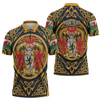 Personalized Denbighshire Wales Zipper Polo Shirt Coat Of Arms Celtic Style - Wonder Print Shop