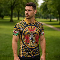 Personalized Denbighshire Wales Zipper Polo Shirt Coat Of Arms Celtic Style - Wonder Print Shop