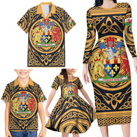 Personalized Monmouthshire Wales Family Matching Long Sleeve Bodycon Dress and Hawaiian Shirt Coat Of Arms Celtic Style - Wonder Print Shop