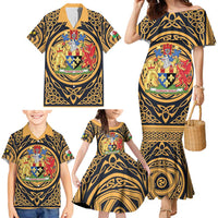 Personalized Monmouthshire Wales Family Matching Mermaid Dress and Hawaiian Shirt Coat Of Arms Celtic Style - Wonder Print Shop