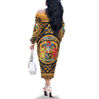 Personalized Monmouthshire Wales Family Matching Off The Shoulder Long Sleeve Dress and Hawaiian Shirt Coat Of Arms Celtic Style - Wonder Print Shop