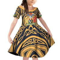 Personalized Monmouthshire Wales Family Matching Off Shoulder Short Dress and Hawaiian Shirt Coat Of Arms Celtic Style - Wonder Print Shop