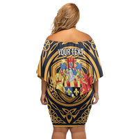 Personalized Monmouthshire Wales Family Matching Off Shoulder Short Dress and Hawaiian Shirt Coat Of Arms Celtic Style - Wonder Print Shop