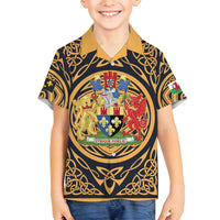 Personalized Monmouthshire Wales Family Matching Off Shoulder Short Dress and Hawaiian Shirt Coat Of Arms Celtic Style - Wonder Print Shop