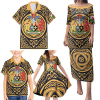 Personalized Monmouthshire Wales Family Matching Puletasi and Hawaiian Shirt Coat Of Arms Celtic Style - Wonder Print Shop