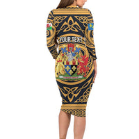 Personalized Monmouthshire Wales Long Sleeve Bodycon Dress Coat Of Arms Celtic Style - Wonder Print Shop