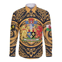 Personalized Monmouthshire Wales Long Sleeve Button Shirt Coat Of Arms Celtic Style - Wonder Print Shop