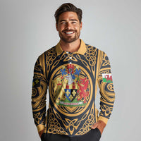 Personalized Monmouthshire Wales Long Sleeve Polo Shirt Coat Of Arms Celtic Style - Wonder Print Shop