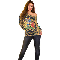 Personalized Monmouthshire Wales Off Shoulder Sweater Coat Of Arms Celtic Style - Wonder Print Shop