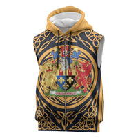 Personalized Monmouthshire Wales Sleeveless Zip Hoodie Coat Of Arms Celtic Style - Wonder Print Shop