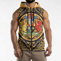 Personalized Monmouthshire Wales Sleeveless Zip Hoodie Coat Of Arms Celtic Style - Wonder Print Shop