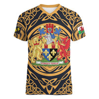Personalized Monmouthshire Wales Women V-Neck T-Shirt Coat Of Arms Celtic Style - Wonder Print Shop