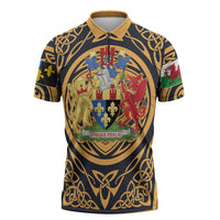 Personalized Monmouthshire Wales Zipper Polo Shirt Coat Of Arms Celtic Style - Wonder Print Shop