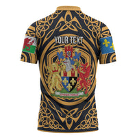 Personalized Monmouthshire Wales Zipper Polo Shirt Coat Of Arms Celtic Style - Wonder Print Shop