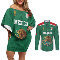 Custom Mexico Football Couples Matching Off Shoulder Short Dress and Long Sleeve Button Shirt El Tricolor World Cup Style - Wonder Print Shop