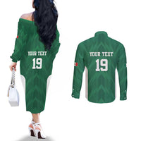 Custom Mexico Football Couples Matching Off The Shoulder Long Sleeve Dress and Long Sleeve Button Shirt El Tricolor World Cup Style - Wonder Print Shop