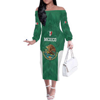 Custom Mexico Football Family Matching Off The Shoulder Long Sleeve Dress and Hawaiian Shirt El Tricolor World Cup Style - Wonder Print Shop