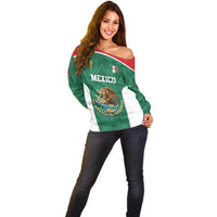 Custom Mexico Football Off Shoulder Sweater El Tricolor World Cup Style - Wonder Print Shop