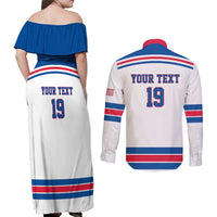 Custom USA Ice Hockey Couples Matching Off Shoulder Maxi Dress and Long Sleeve Button Shirt Let’s Go Champions