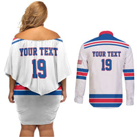 Custom USA Ice Hockey Couples Matching Off Shoulder Short Dress and Long Sleeve Button Shirt Let’s Go Champions