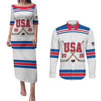 Custom USA Ice Hockey Couples Matching Puletasi and Long Sleeve Button Shirt Let’s Go Champions