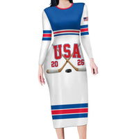 Custom USA Ice Hockey Long Sleeve Bodycon Dress Let’s Go Champions