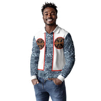 Cameroon Traditional Toghu Pattern Long Sleeve Polo Shirt African Tribal Ndop Geometric Design