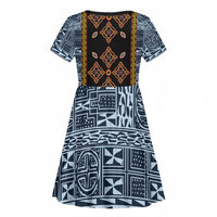 Cameroon Bamileke Toghu Pattern Kid Short Sleeve Dress Bamenda Royal Cultural Design