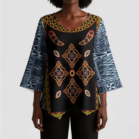 Cameroon Bamileke Toghu Pattern Kimono Sleeve Blouse Bamenda Royal Cultural Design
