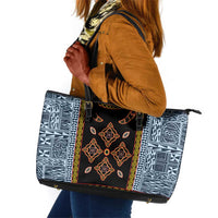 Cameroon Bamileke Toghu Pattern Leather Tote Bag Bamenda Royal Cultural Design