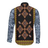 Cameroon Bamileke Toghu Pattern Long Sleeve Button Shirt Bamenda Royal Cultural Design