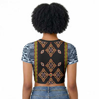 Cameroon Bamileke Toghu Pattern Raglan Cropped T shirt Bamenda Royal Cultural Design