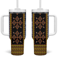 Cameroon Bamileke Toghu Pattern Tumbler With Handle Bamenda Royal Cultural Design