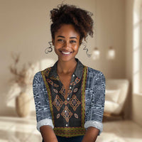 Cameroon Bamileke Toghu Pattern Women Casual Shirt Bamenda Royal Cultural Design