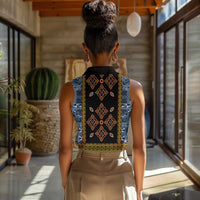 Cameroon Bamileke Toghu Pattern Women Sleeveless Polo Shirt Bamenda Royal Cultural Design