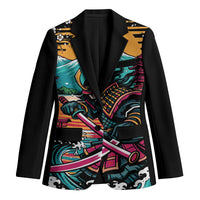 Japanese Samurai Warrior Mount Fuji Blazer Katana Japanese Wave Cherry Blossom Art
