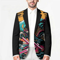 Japanese Samurai Warrior Mount Fuji Blazer Katana Japanese Wave Cherry Blossom Art