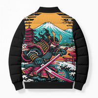Japanese Samurai Warrior Mount Fuji Bomber Puffer Jacket Katana Japanese Wave Cherry Blossom Art